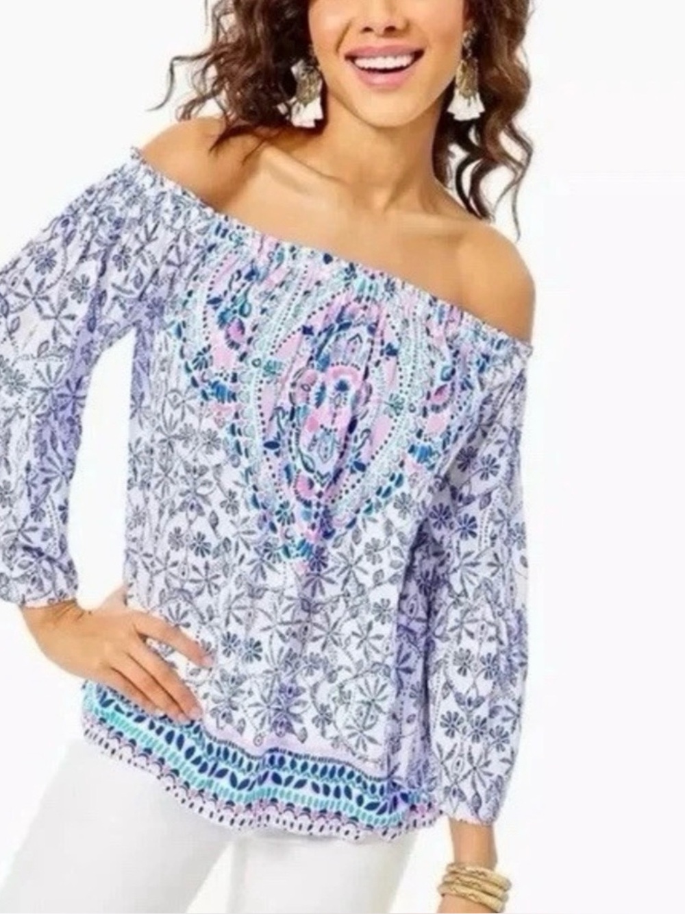 NEW LILLY PULITZER NEVIE OFF THE SHOULDER BLOUSE TOP SIZE XXS